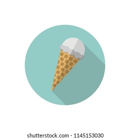 Vanilla ice cream waffle cone. Flat design.