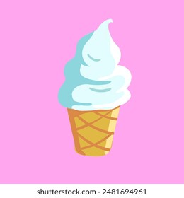 Vanilla ice cream in waffle cone isolated icon.