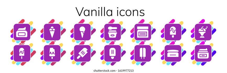 vanilla icon set. 14 filled vanilla icons.  Simple modern icons such as: Cream, Ice cream, Popsicle