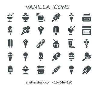 vanilla icon set. 30 filled vanilla icons.  Simple modern icons such as: Ice cream, Cream, Popsicle, Cannoli