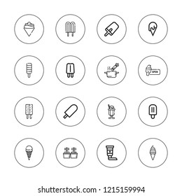 Vanilla icon set. collection of 16 outline vanilla icons with cream, crepe, ice cream, popsicle icons.