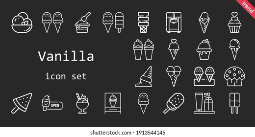 vanilla icon set. line icon style. vanilla related icons such as ice cream cone, ice cream, cup cake, ice cream machine, cupcake