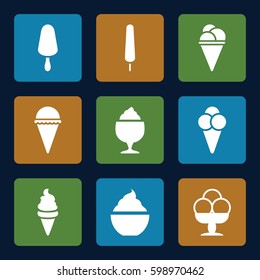 vanilla icons set. Set of 9 vanilla filled icons such as ice cream, ice cream on stick 