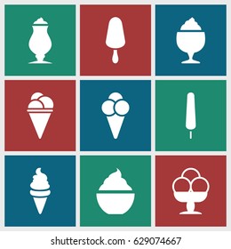Vanilla icons set. set of 9 vanilla filled icons such as ice cream, ice cream on stick