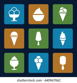 Vanilla icons set. set of 9 vanilla filled icons such as ice cream, ice cream on stick
