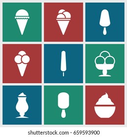 Vanilla icons set. set of 9 vanilla filled icons such as ice cream, ice cream on stick