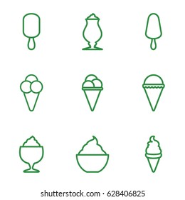 Vanilla icons set. set of 9 vanilla outline icons such as ice cream, ice cream on stick