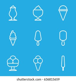Vanilla icons set. set of 9 vanilla outline icons such as ice cream, ice cream on stick