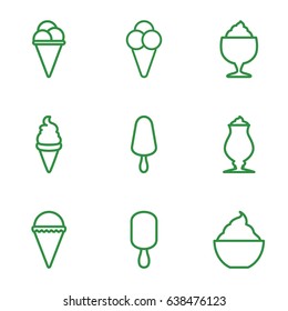 Vanilla icons set. set of 9 vanilla outline icons such as ice cream, ice cream on stick