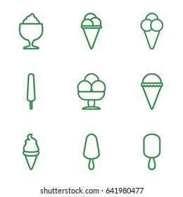 Vanilla icons set. set of 9 vanilla outline icons such as ice cream, ice cream on stick