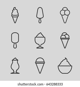 Vanilla icons set. set of 9 vanilla outline icons such as ice cream, ice cream on stick