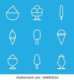 Vanilla icons set. set of 9 vanilla outline icons such as ice cream, ice cream on stick