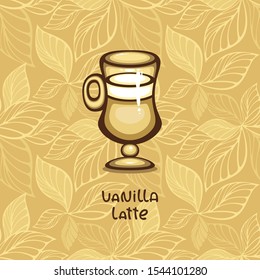 Vanilla Latte vector illustration. Menu and logo design. Traditional sweet drink.