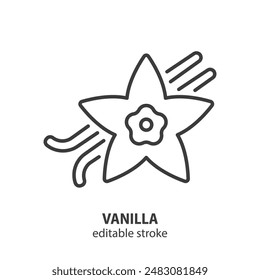 Vanilla line icon. Orchid vanilla flower and dried sticks symbol. Vector illustration. Editable stroke.