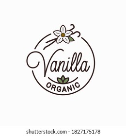 Vanilla logo. Round linear logo of vanilla flower on white background