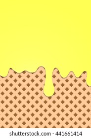 Vanilla melted cream on wafer background, brochure design, size A4, vector illustration