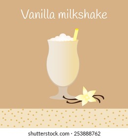 Vanilla milkshake on bright background. Menu element for bar, cafe or restaurant.