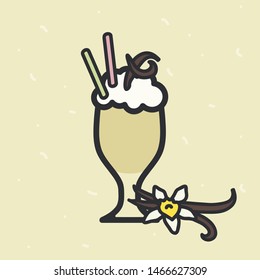 Vanilla milkshake on a light yellow background - vector illustration