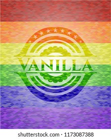 Vanilla on mosaic background with the colors of the LGBT flag