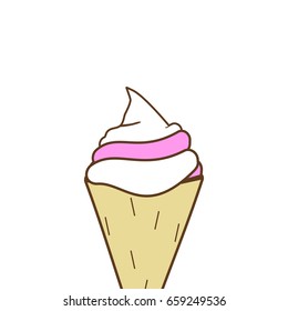Vanilla and Pink Ice Cream. Vector illustration isolated on white background.