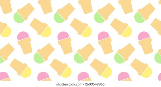 Vanilla Pistachio Fruit Sundae in waffle cup Colorful Seamless Pattern Ice Cream Day Background idea
