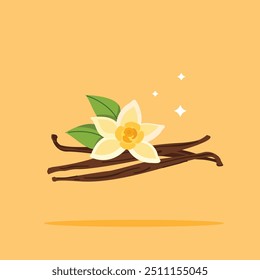 vanilla plant logo with flower, fragrant aroma illustration. suitable for poster and web icon