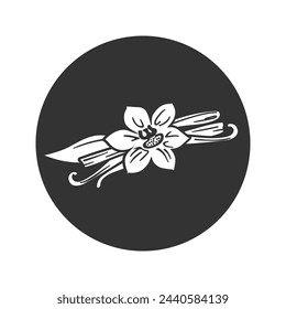 Vanilla Pod Icon, Orchid Bean Sticks, Dry Vanillin Pods, Natural Aroma Dessert Ingredient, Vanilla Planifolia Stick, Vector Flat sign