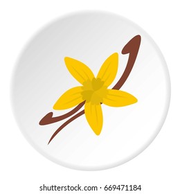 Vanilla pods and flower icon in flat circle isolated on white background vector illustration for web