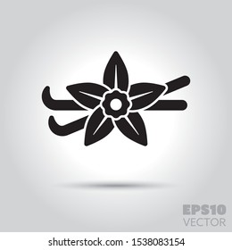 Vanilla pods and flower solid icon. Glyph symbol of blossom and spice. food ingredient flat vector illustration.