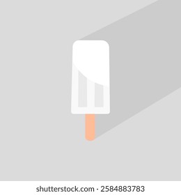 vanilla popsicle icon, flat style  illustration of milk popsicle on grey background, vector