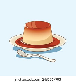 Vanilla Pudding with caramel on top,  family dessert, vector