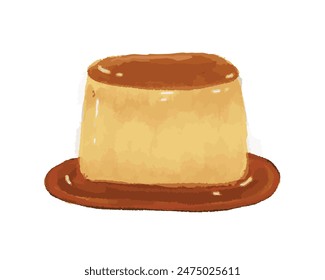 
Vanilla pudding custard with caramel sauce icon vector. Custard creamy dessert with caramel sauce on a plate graphic design element isolated on a white background. Yellow pudding cake illustration