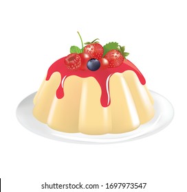 Vanilla pudding with forest fruits. vector illustration