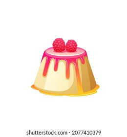 Vanilla pudding with syrup icon. Vector illustration dessert with raspberry.