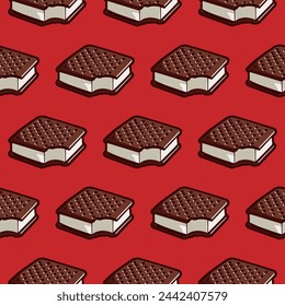 Vanilla Sandwich Ice Cream Vector Seamless Pattern