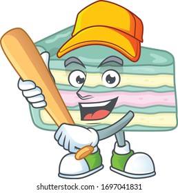 Vanilla slice cake cartoon design concept of hold baseball stick