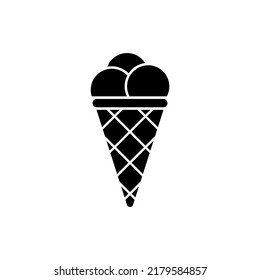 Vanilla Soft Ice Cream Sign. Ice Cream in Waffle Cone Black Silhouette Icon. Sundae Summer Frozen Milk Food Flat Symbol. Chocolate Refreshing Dessert Glyph Pictogram. Isolated Vector Illustration.
