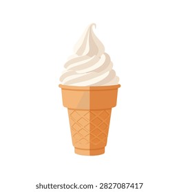 Vanilla Soft Serve Ice Cream in a Crispy Waffle Cone Isolated on White Background Illustration