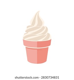 Vanilla Soft Serve Ice Cream or Frozen Yogurt in a Pink Cup Isolated on White Background Vector