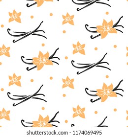 Vanilla Stick And Flower Vector Seamless Pattern.