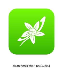 Vanilla sticks with a flower icon digital green for any design isolated on white vector illustration