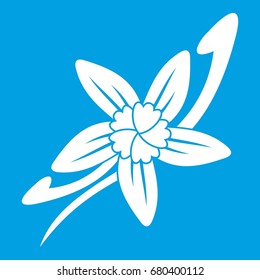 Vanilla sticks with a flower icon white isolated on blue background vector illustration