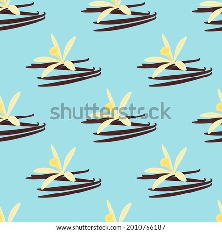 Vanilla. Sticks and vanilla flower seamless vector background. Spices.