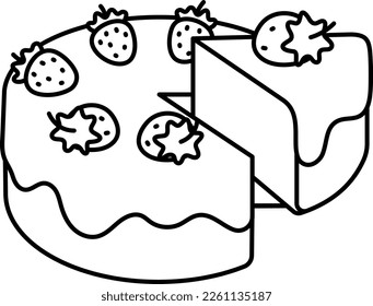 Vanilla Strawberry Cake is being divided Dessert Icon Element illustration Line style