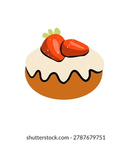 Vanilla Strawberry Classic Donut Illustration — Glazed Donut Hand Drawn
