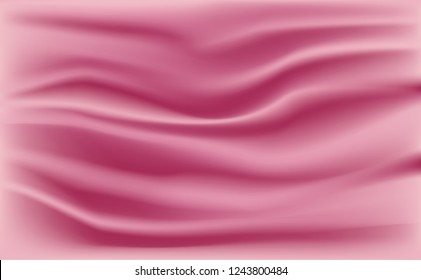 Vanilla Strawberry Cream.Pink background with Crease Wavy Folds. with soft waves, waving in the wind. Texture of cream. Milk,Yogurt, Cream or cosmetics product Curl background. vector, illustration.