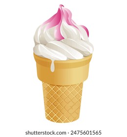 Vanilla strawberry Ice cream cup summer delicious delight frozen food vector