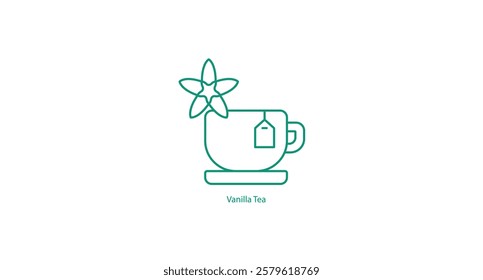 Vanilla Tea Icon Illustration Featuring a Cup and Vanilla Pods