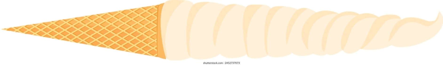 Helado de vainilla blanco lechoso en cono de gofre. Vector ilustración muy larga. Colección de dibujo para niños. Hoja de cálculo de juegos imprimibles. Niños pequeños practicando el corte y pegamento. Imagen de Vertical de alimentos dulces