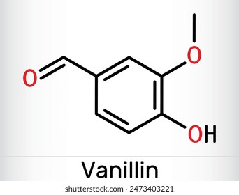 Vanillin molecule. It is flavor compound. Skeletal chemical formula